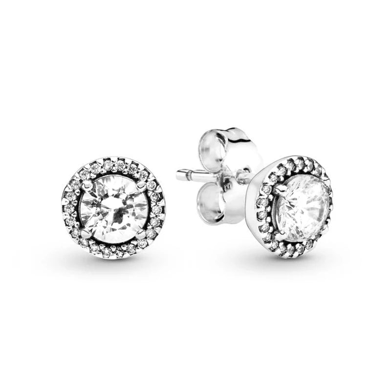 New 925 Silver Earring Shaped Circle Pearls Drop Earring Sparkling Bow Stud Earrings PandKK Original For Women Gift Fine Jewelry