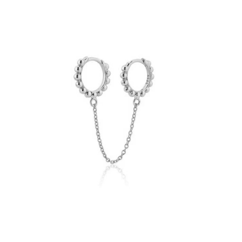 Gold Silver Color Plated Double Hole Link Chain Circle Hoop Earrings Zircon Star Lightning Eye Pendant Huggie Piercing Earring