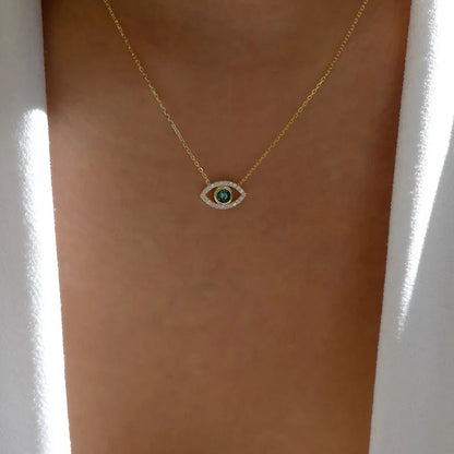 Turkish Lucky Double Layer Palm Evil Eyes Pendant Necklace for Women Micro Paved Rhinestone Eye Clavicle Chains Jewelry Gift