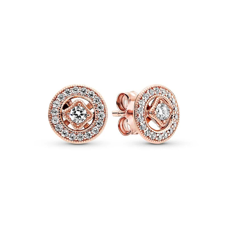 New 925 Silver Earring Shaped Circle Pearls Drop Earring Sparkling Bow Stud Earrings PandKK Original For Women Gift Fine Jewelry