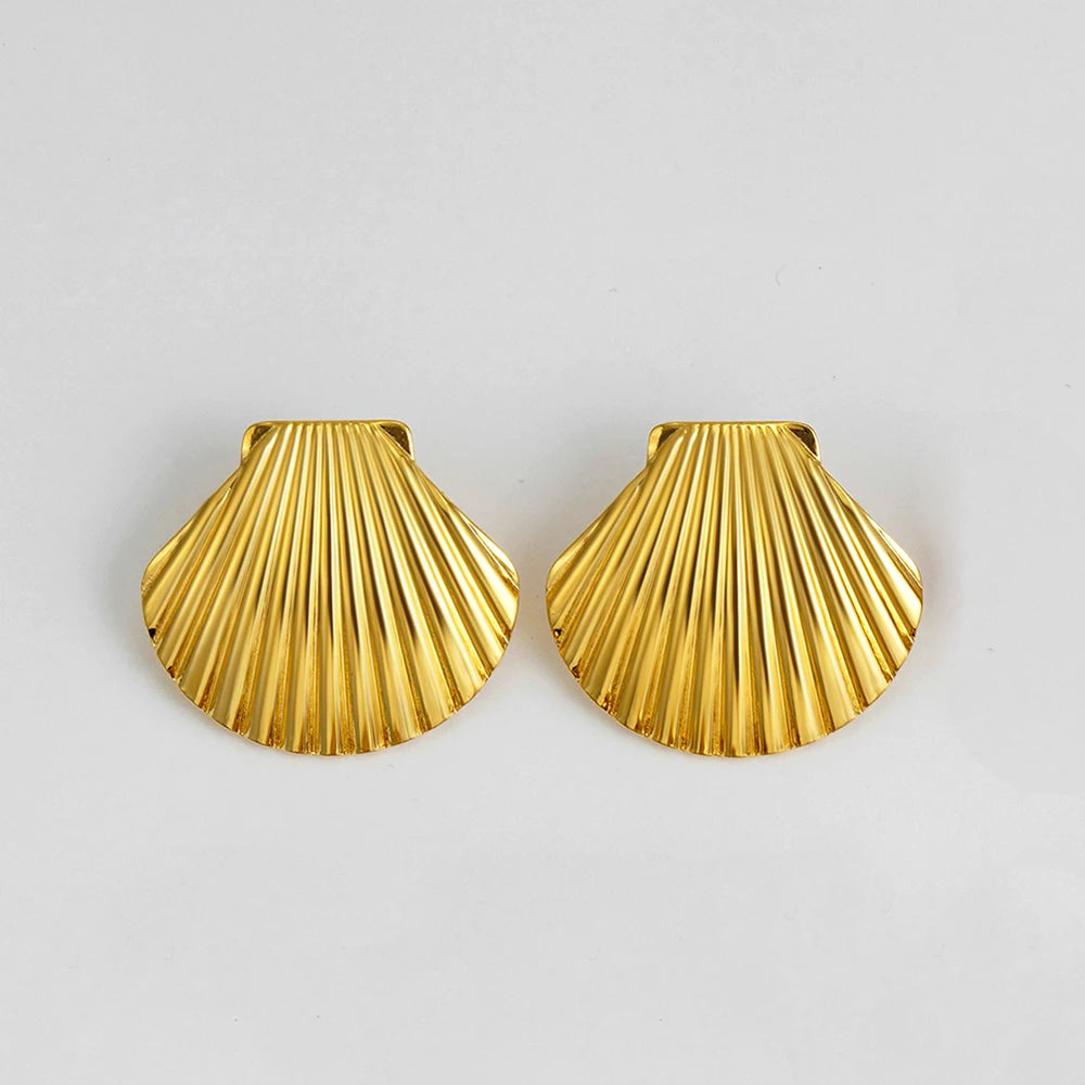 Vintage Stainless Steel Gold Plated Texture Snail Conch Shell Earrings for Women CZ Zircon Starfish Earring Beach Jewelry Gifts