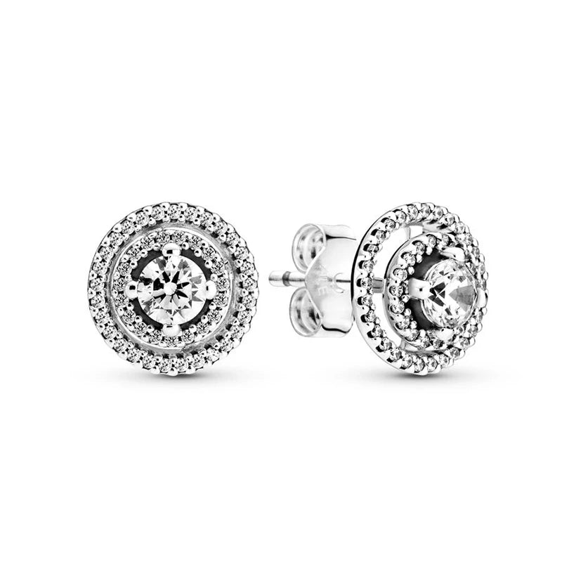 New 925 Silver Earring Shaped Circle Pearls Drop Earring Sparkling Bow Stud Earrings PandKK Original For Women Gift Fine Jewelry