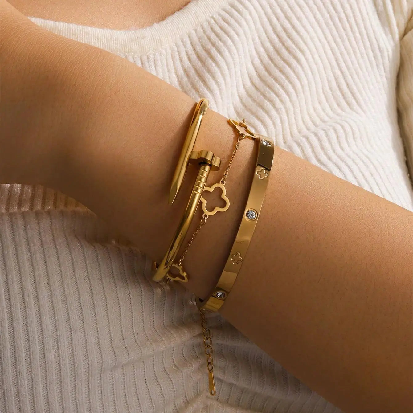 Lucky Clover Three Piece Bracelet & Bangle Set
