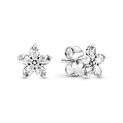 New 925 Silver Earring Shaped Circle Pearls Drop Earring Sparkling Bow Stud Earrings PandKK Original For Women Gift Fine Jewelry
