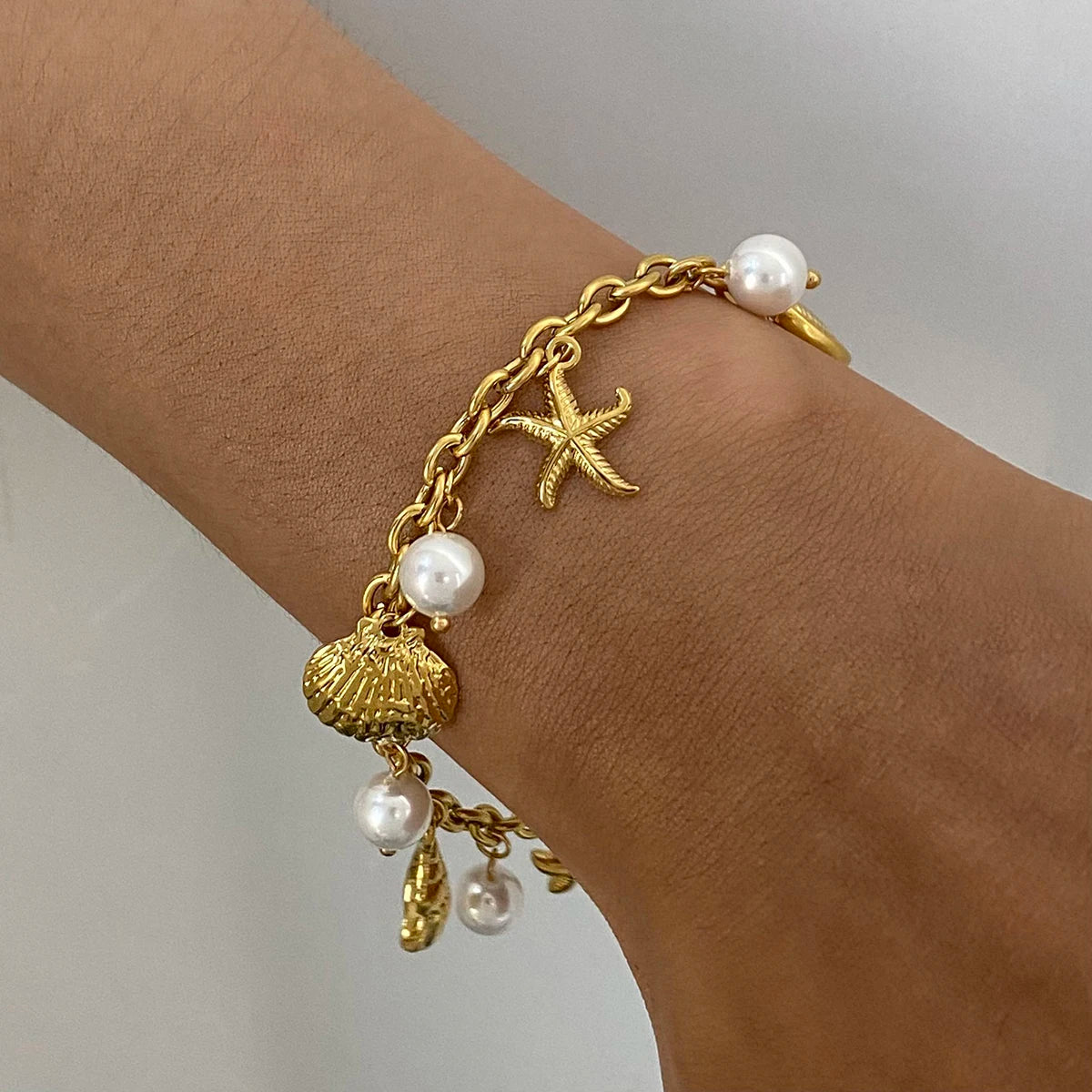 Pearl Shell Starfish Charm Bracelet