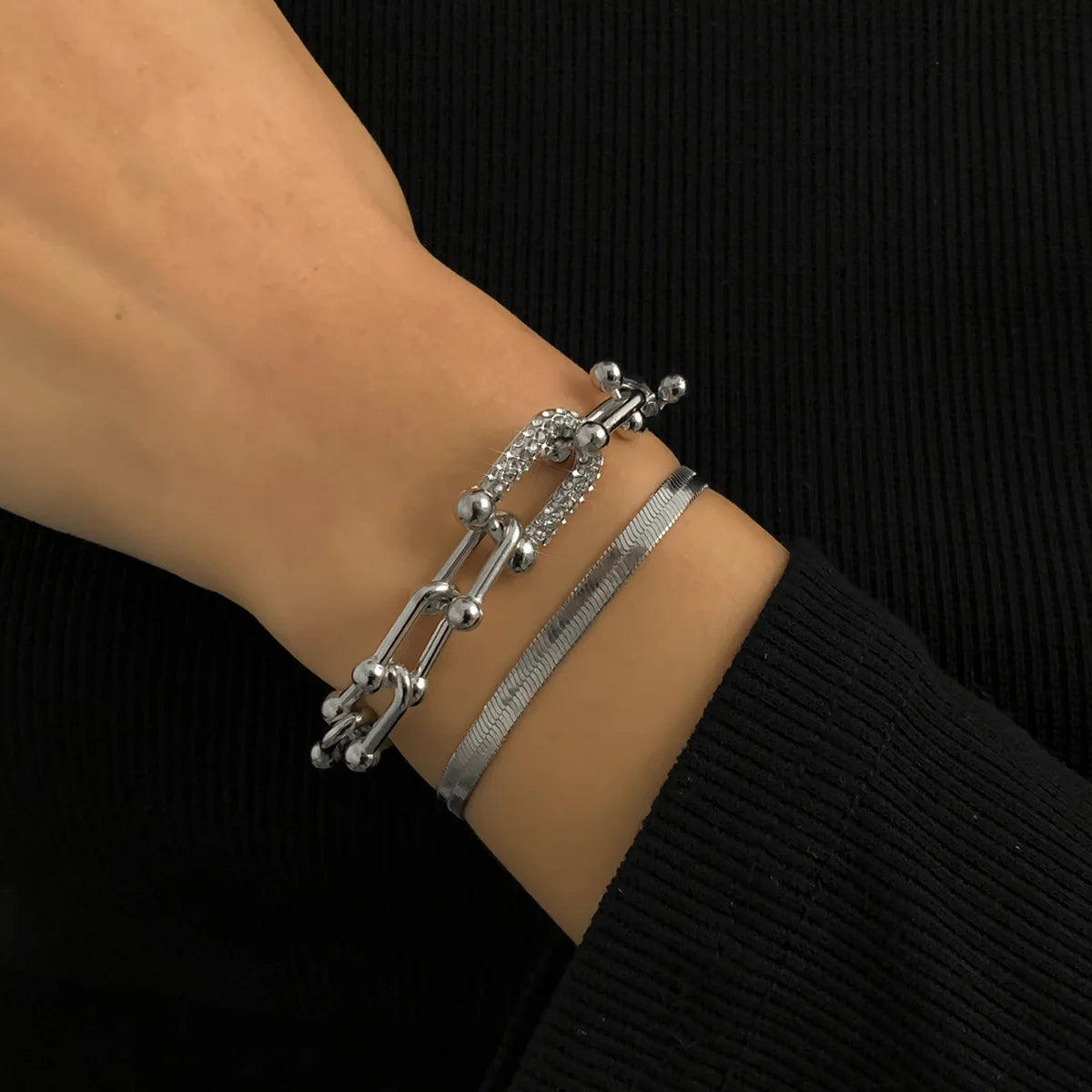 2 Piece Stacking U Link Crystal Bracelet Set