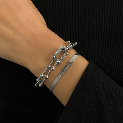 2 Piece Stacking U Link Crystal Bracelet Set