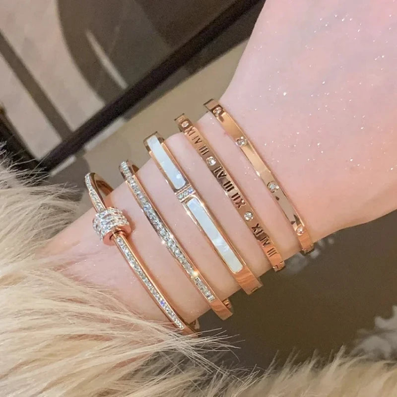 Zircon Titanium Rose Gold Bangles
