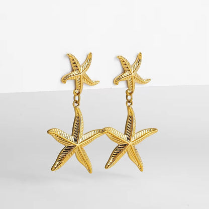 Vintage Stainless Steel Gold Plated Texture Snail Conch Shell Earrings for Women CZ Zircon Starfish Earring Beach Jewelry Gifts