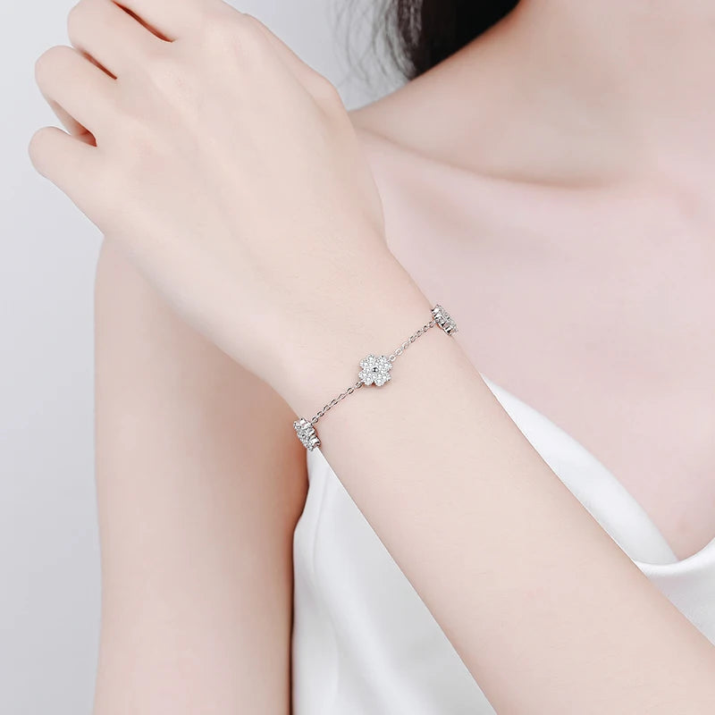 Silver Five-Flower, Four-Leaf Clover Chain