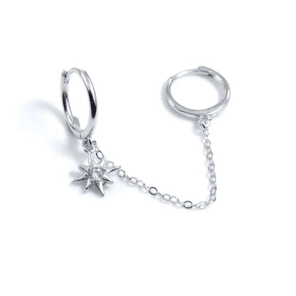 Gold Silver Color Plated Double Hole Link Chain Circle Hoop Earrings Zircon Star Lightning Eye Pendant Huggie Piercing Earring