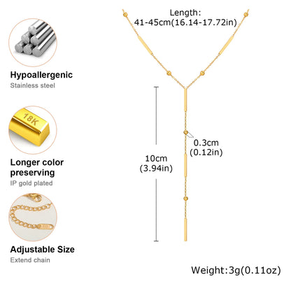 Beaded Long Chain Y Shape Necklace For Women, Minimalist Drop Bar Pendant Choker Necklaces, Clavicle Chain Jewelry