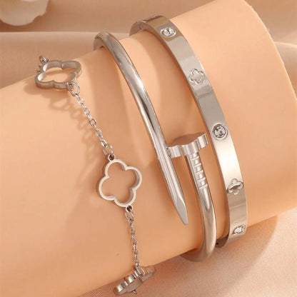 Lucky Clover Three Piece Bracelet & Bangle Set