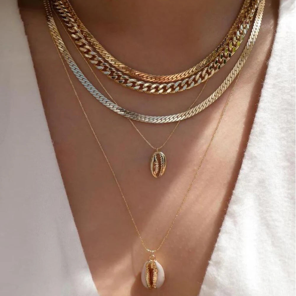 5pcs/Set Simple Braided Bead Chain Necklaces, Gold Tone, Layered Pendant Necklace Set For Women Daily And Party Wear