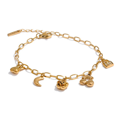 Flower Cherry Moon Drop Chain Bracelet