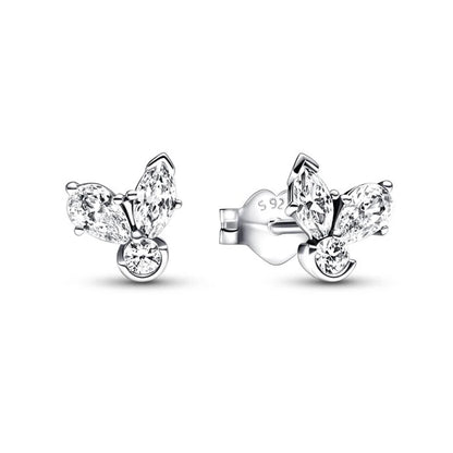 New 925 Silver Earring Shaped Circle Pearls Drop Earring Sparkling Bow Stud Earrings PandKK Original For Women Gift Fine Jewelry