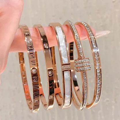 Zircon Titanium Rose Gold Bangles