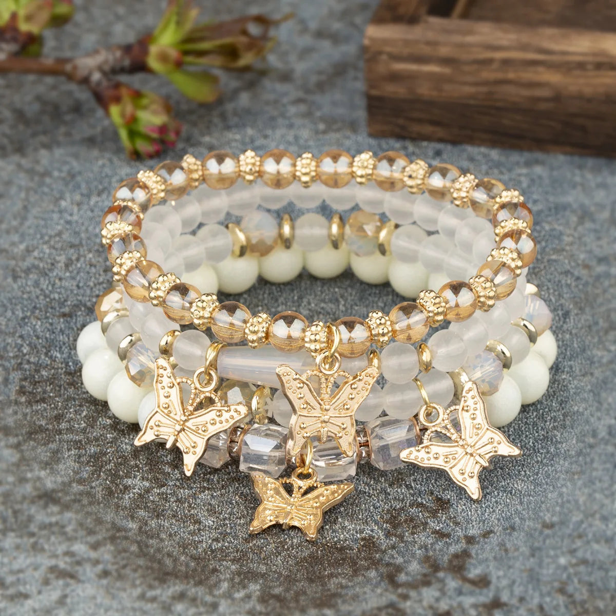 Pink Butterfly Bracelet Set