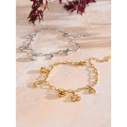 Flower Cherry Moon Drop Chain Bracelet