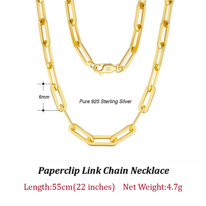 ORSA JEWELS Genuine 925 Sterling Silver Paperclip Neck Chain 6/9.3/12mm Basic Link Chain Necklace for Men Women Jewelry SC39