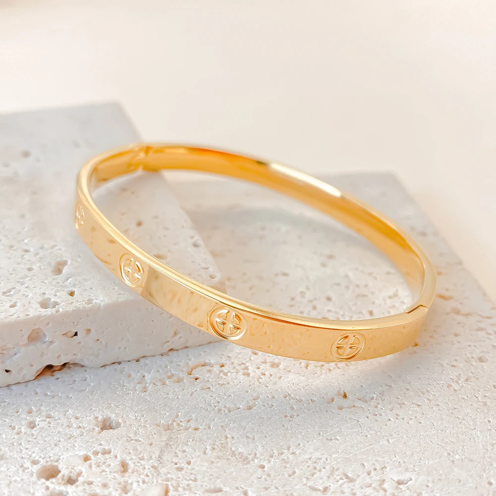 Stainless Steel Gold Plated Cuff Cross Bracelet Bangles