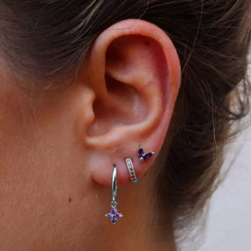 New Design Stainless Steel Cubic Zirconia Chain Hoop Earring For Women Star Moon Pendant Cartilage Earring Piercing Jewelry