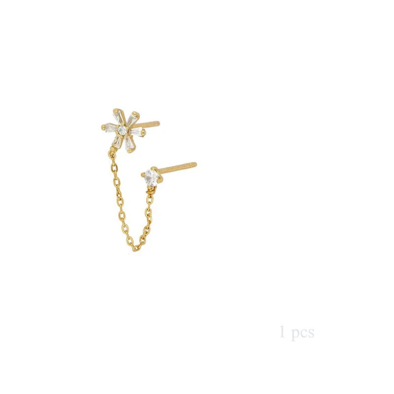 Gold Silver Color Plated Double Hole Link Chain Circle Hoop Earrings Zircon Star Lightning Eye Pendant Huggie Piercing Earring