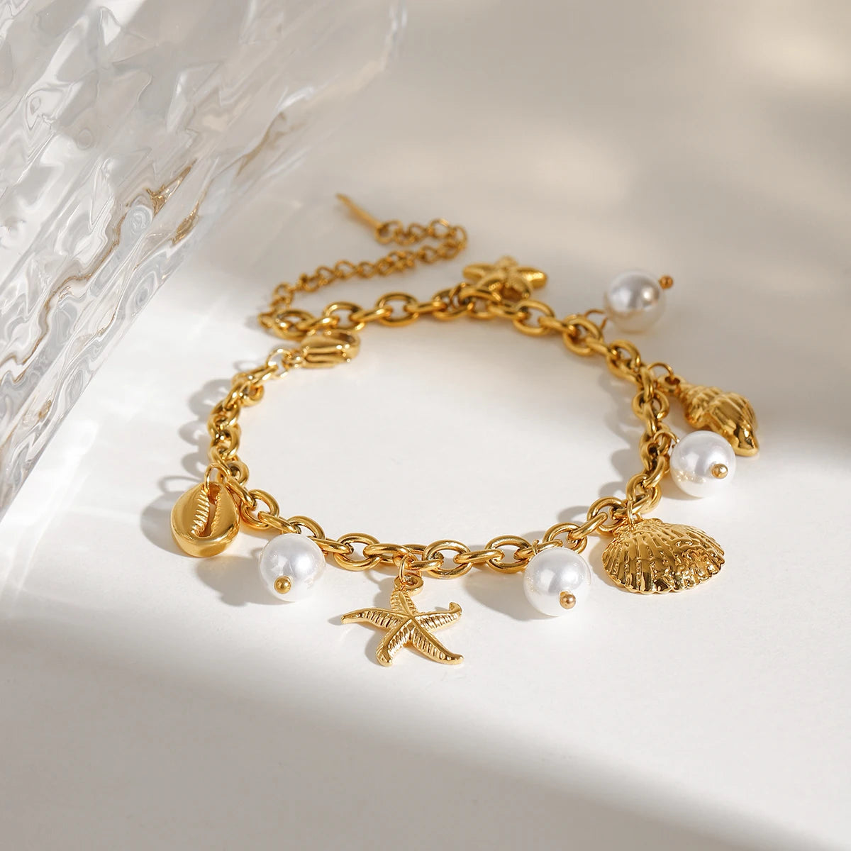 Pearl Shell Starfish Charm Bracelet