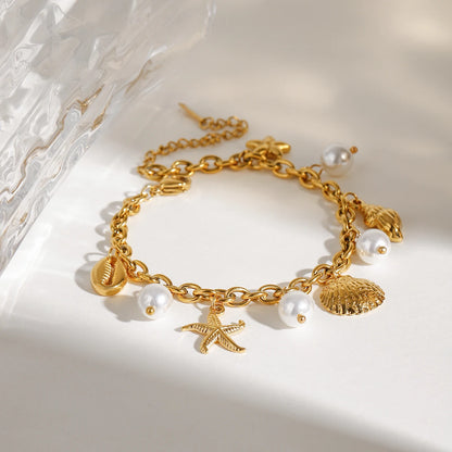 Pearl Shell Starfish Charm Bracelet