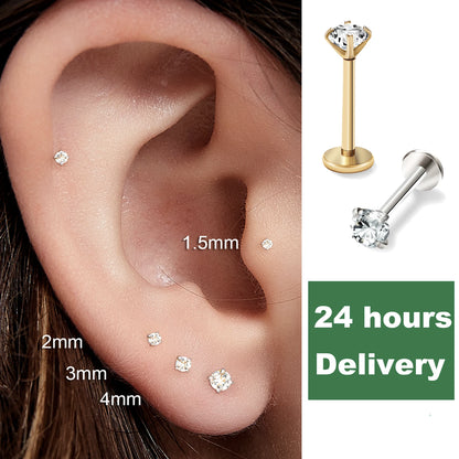 2/8PCS Stainless Steel Eearring Nose Stud Cartilage Piercing Jewelry Helix Tragus Lip Flat Back Tiny Earrings for Women 18G