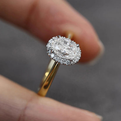 Oval Crystal Gold Band Ring