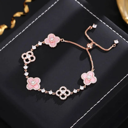 Shell Stone Crystal Pink Flower Bracelet