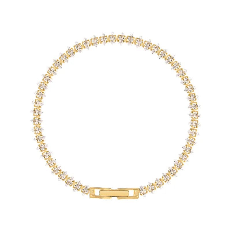 Luxury Roman Crystal Geometric Chain Bracelets for Women Trendy Goth Full Rhinestone Marquise Charm Tennis Bracelet Wed Jewelry