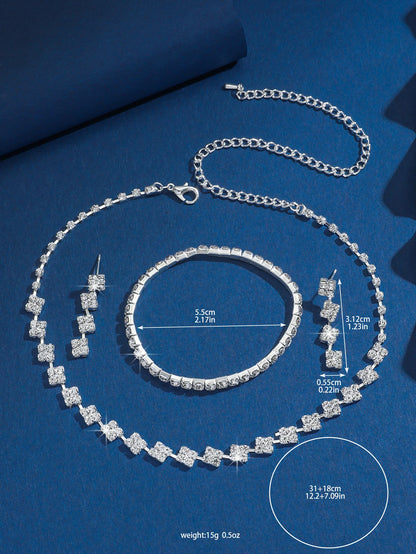 2025 heißer Verkauf Versilbert Zirkonia Schmuck-Set Hohe Qualität Luxus Halskette Ohrringe Und Armband 3 Stück Schmuck Frau Set