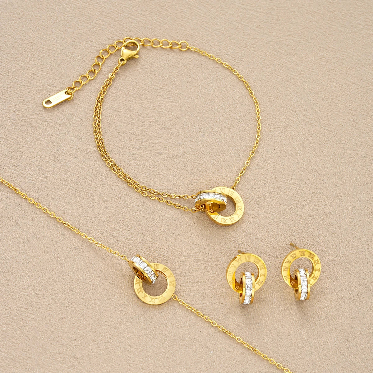 Four Piece Stainless Steel Crystal Necklace, Bracelet & Earrings Set