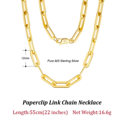 ORSA JEWELS Genuine 925 Sterling Silver Paperclip Neck Chain 6/9.3/12mm Basic Link Chain Necklace for Men Women Jewelry SC39