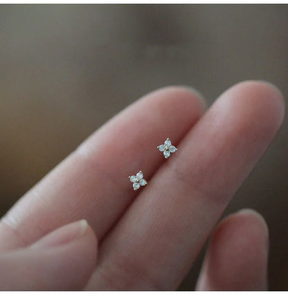Tibetan Silver Korea Exquisite Curved Shiny Zircon Wheat Stud Earrings for Women Sweet Romantic Wedding Pendiente Plata Jewelry