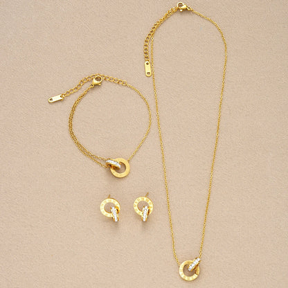 Four Piece Stainless Steel Crystal Necklace, Bracelet & Earrings Set