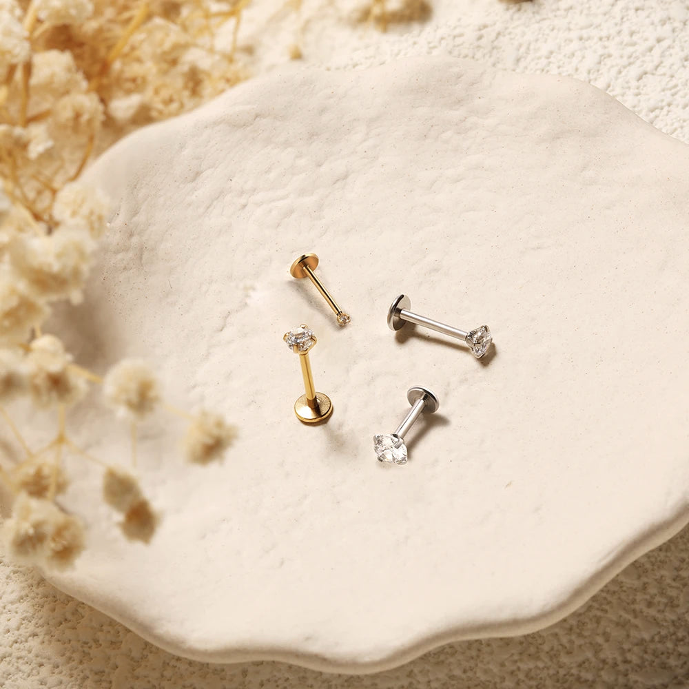 2/8PCS Stainless Steel Eearring Nose Stud Cartilage Piercing Jewelry Helix Tragus Lip Flat Back Tiny Earrings for Women 18G