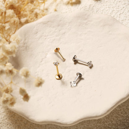 2/8PCS Stainless Steel Eearring Nose Stud Cartilage Piercing Jewelry Helix Tragus Lip Flat Back Tiny Earrings for Women 18G