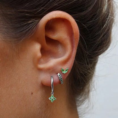 New Design Stainless Steel Cubic Zirconia Chain Hoop Earring For Women Star Moon Pendant Cartilage Earring Piercing Jewelry