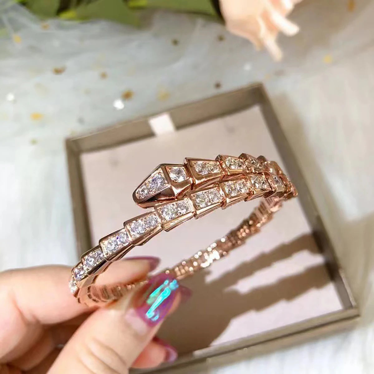 Snake Bone Cubic Zirconia Open Bracelets