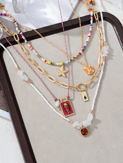 5PCS Charm Bohemian Sea Star Pendant Irregular Gravel Beads Clavicle Chain Women's Necklace Holiday Jewelry Accessories