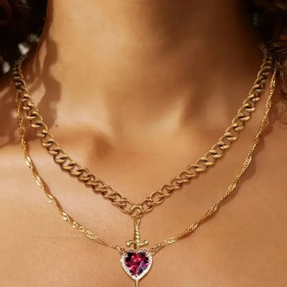 Heart and Sword Necklace - Couple Necklaces - 18k Gold Plated STAINLESS STEEL Zircon Crystal Ring Bracelet Necklace Jewelry Set