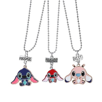 Disney-Stitch Heart Necklace for Couple, Gold and Silver Color, Angel and Stitch, Cute Style , Jewelry Pendant, Gift for Girl, 1