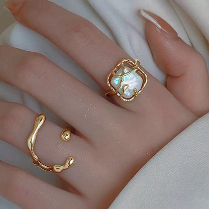 Geometric Pearl / Stone Ring Sets