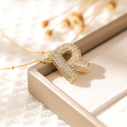RAKOL Exquisite Copper Gold-plated Zircon Pendant American Minimalist Collarbone Chain 26 A-Z Balloon Letter Necklace For Women