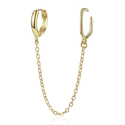 Gold Silver Color Plated Double Hole Link Chain Circle Hoop Earrings Zircon Star Lightning Eye Pendant Huggie Piercing Earring