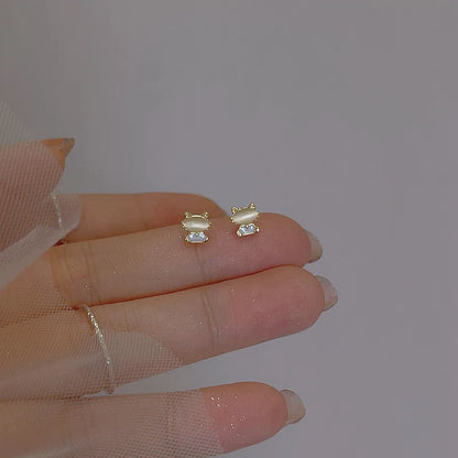 Tibetan Silver Korea Exquisite Curved Shiny Zircon Wheat Stud Earrings for Women Sweet Romantic Wedding Pendiente Plata Jewelry