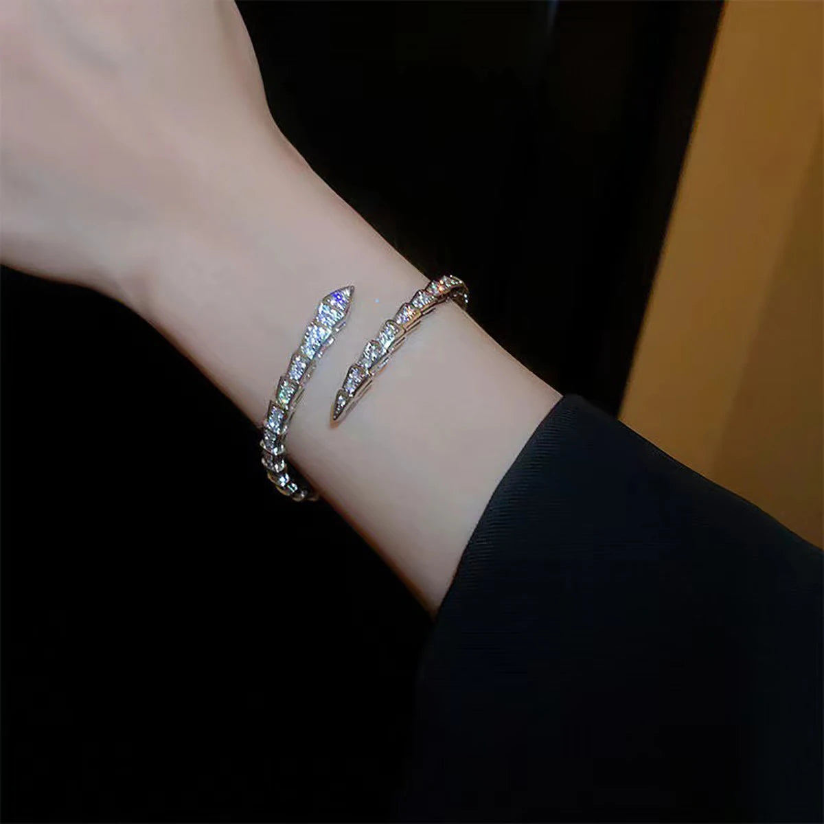 Snake Bone Cubic Zirconia Open Bracelets
